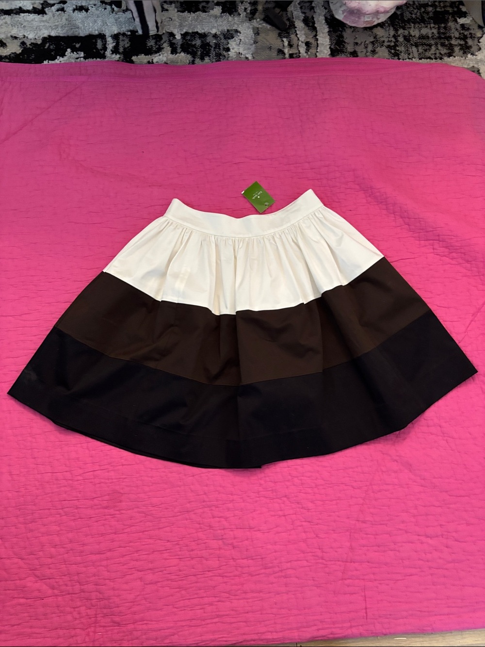 NWT Kate Spade Colorblock Tiered Mini Skirt - White, Brown, Black, US4 - Picture 3 of 7